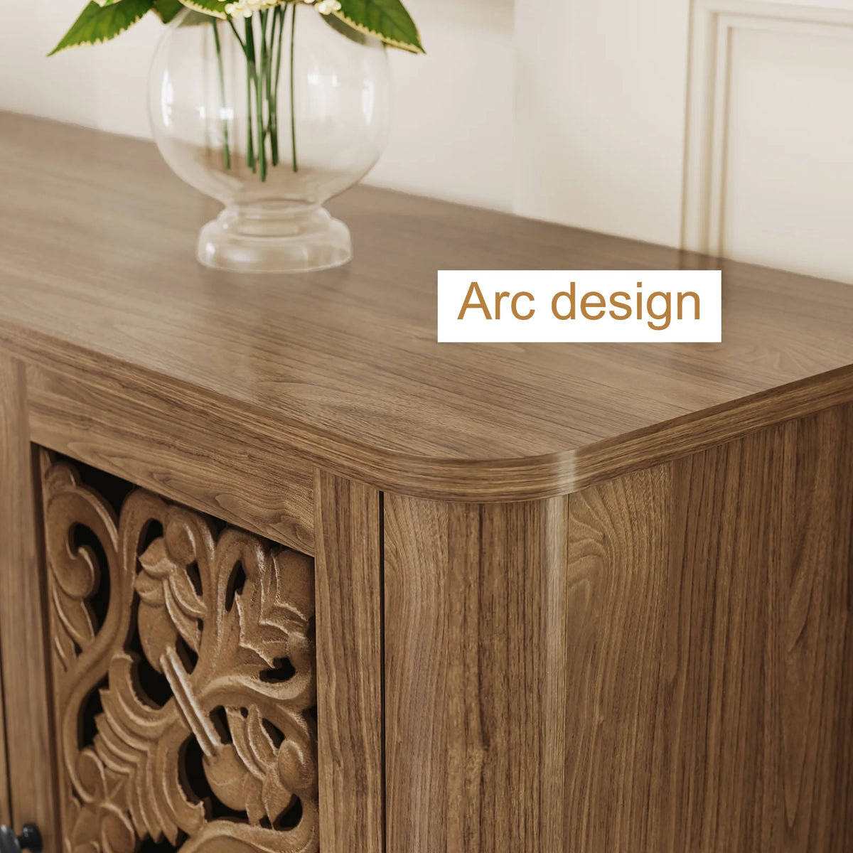 HLR 48" Accent Cabinet with 4 Doors, Vintage Hollow Carving Storage Credenza, Sideboards and Buffets Cabinet for Living Room, Kitchen, Dining Room, Entryway