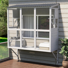AECOJOY Catio Outdoor Cat Enclosure with Window Access, Large Window Catio Wood Cat House with 4 Platforms & 3 Doors