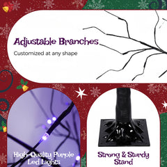 AECOJOY 3 Pac Christmas Tree with Purple Lights, 4FT 5FT and 6FT, Lighted Black Tree for Halloween Decoration