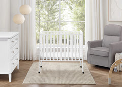 Delta Children Lee Portable Folding Mini Crib with 1.5 - Inch Mattress - Greenguard Gold Certified, Bianca White