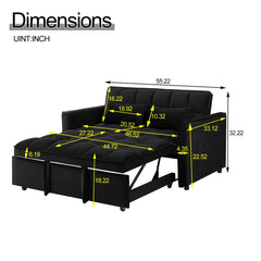 Convertible Sofa Bed, 3 - in - 1 Sleeper Sofa with Pull Out Bed, Sleeper Futon Couch Loveseat with Adjsutable Backrest and Pillows for Living Room, Black
