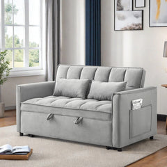 Convertible Sofa Bed, 3 - in - 1 Sleeper Sofa with Pull Out Bed, Sleeper Futon Couch Loveseat with Adjsutable Backrest and Pillows for Living Room, Black