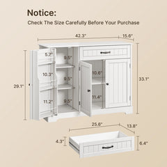 Coffee Bar, Lofka 42" Kitchen Storage Cabinet, Sideboard Buffet Cabinet with 8 Shelves, 1 Drawer
