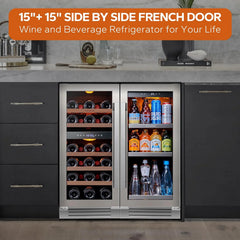 Ca'Lefort 30" Wine and Beverage Refrigerator, 28 Bottles Dual Zone Wine Fridge and 100 Cans Beverage Fridge Cooler with Stainless Steel Door Framed
