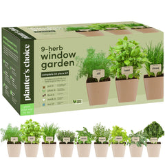 9 Herb Window Garden - Indoor Organic Herb Growing Kit - Kitchen Windowsill Starter Kit