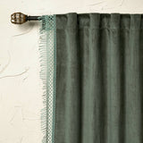 1pc 54"x63" Light Filtering Velvet Macrame Trim Window Curtain Panel Teal - Opalhouse Designed with Jungalow