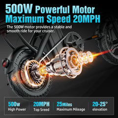 14" Electric Bike with Dual Front Suspension，500w Folding Ebike, up to 25miles 20MPH, 48V Removable Lithium - Battery, Stylish 14" Foldable Commuting Electric Bicycle for Women & Men