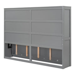 Harper & Bright Designs Full Size Murphy Bed Space - Saving Foldable Wooden Wall Bed with a Shelf for Guest Room Home Office, Gray