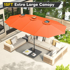 AECOJOY 15ft Patio Double-Sided Umbrella, 156 PCS Solar LED Light Outdoor Large Umbrella, Orange