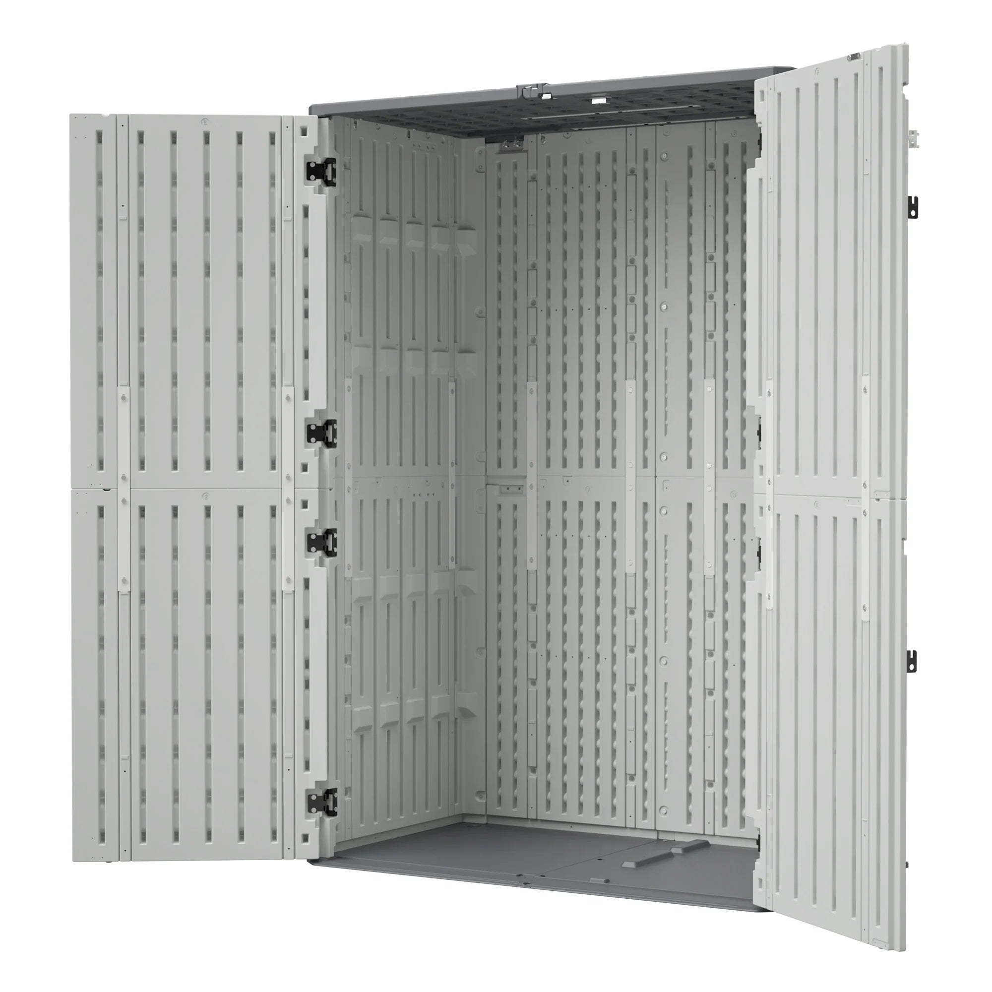 AECOJOY 61.6 Cu.ft Outdoor Resin Storage Shed with Easy Lift Hinges, Weatherproof Tall Unit with 4 Doors