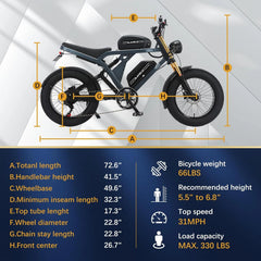 Peak 3000W AKEZ Kingkong 1500W Electric Bike, 31MPH Electric Dirt Bike for Adults, 48V41A Dual Removable Battery Mountain Ebike, 20'' Fat Tire Ebike, 7speed, Hydraulic Brake
