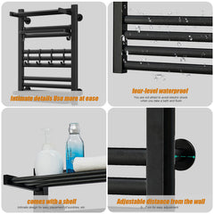 Heated Towel Rack Aluminum Heater Bathroom Warmer Shelf, Remote Control, 10 Rails+ 6 Hooks