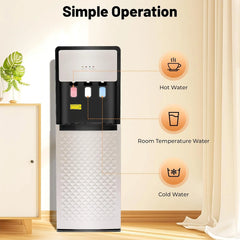 Bottom Loading Water Dispenser for 5 Gallon Bottle, 3 Temperature Settings (Hot, Room & Cold Water), 110V US Plug, 5 L/H Rapid Heating, 0.53gal/H Cooling, Anti - Scald Design for Home/Office (Grey)
