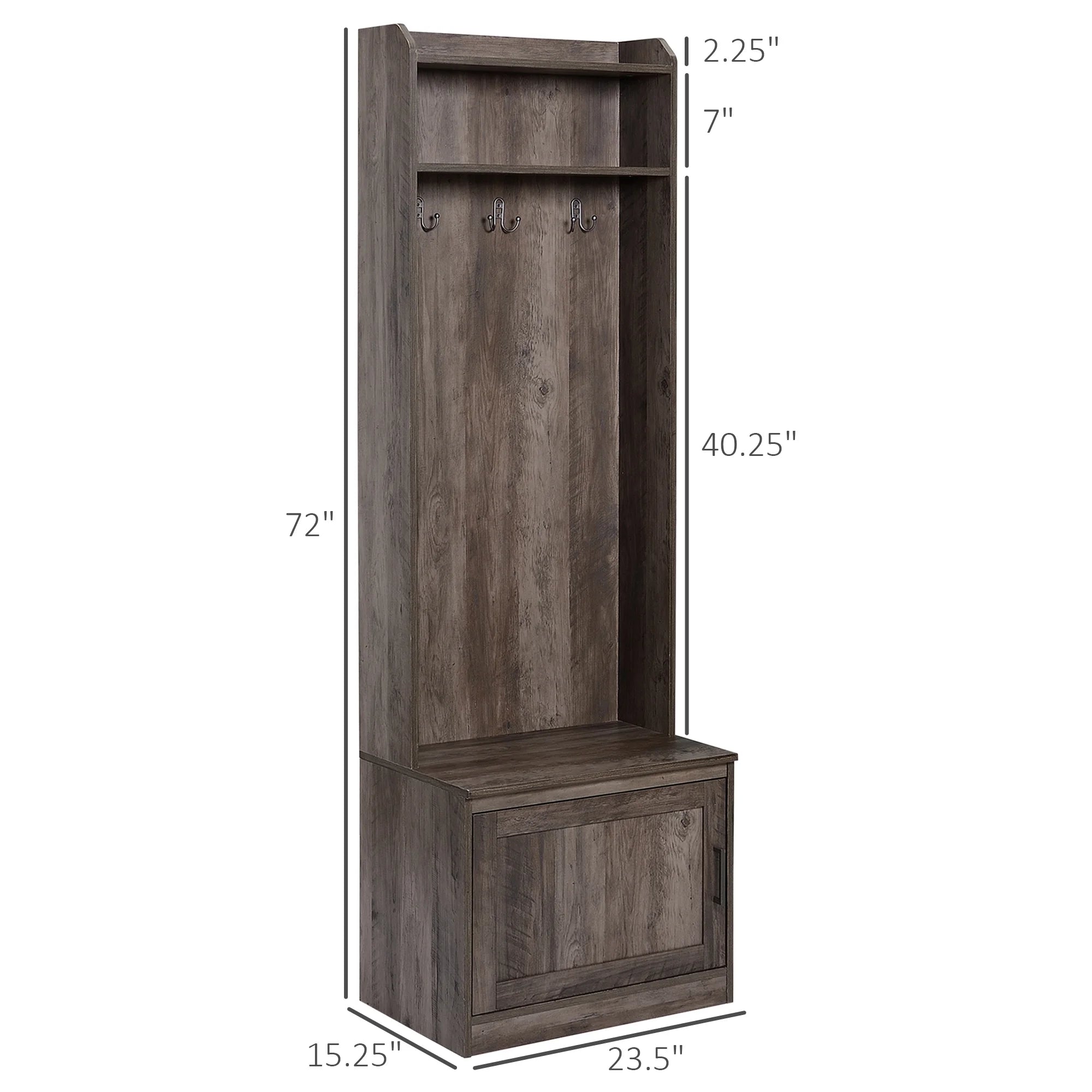 HOMCOM Rustic Hall Tree with Shoe Storage Bench, Entryway Bench with Coat Rack, Accent Coat Tree with Storage Shelves for Hallway, Mudroom, White