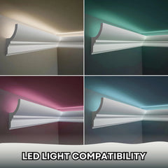 7 - Piece 94.5 (55.12 Ft) Crown Molding with Duct Kit for Seamless Ambient Home Accent Lighting | Waterproof Channel for Easy LED Strip Installation (CROWN MOLDING WITH LED DUCT)