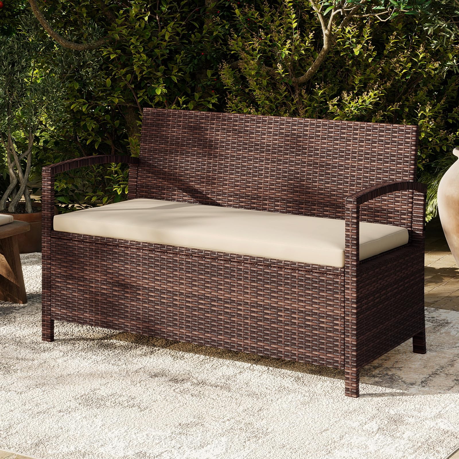 Tangkula 42 Gallon Outdoor Bench with Storage for Porch Backyard Poolside