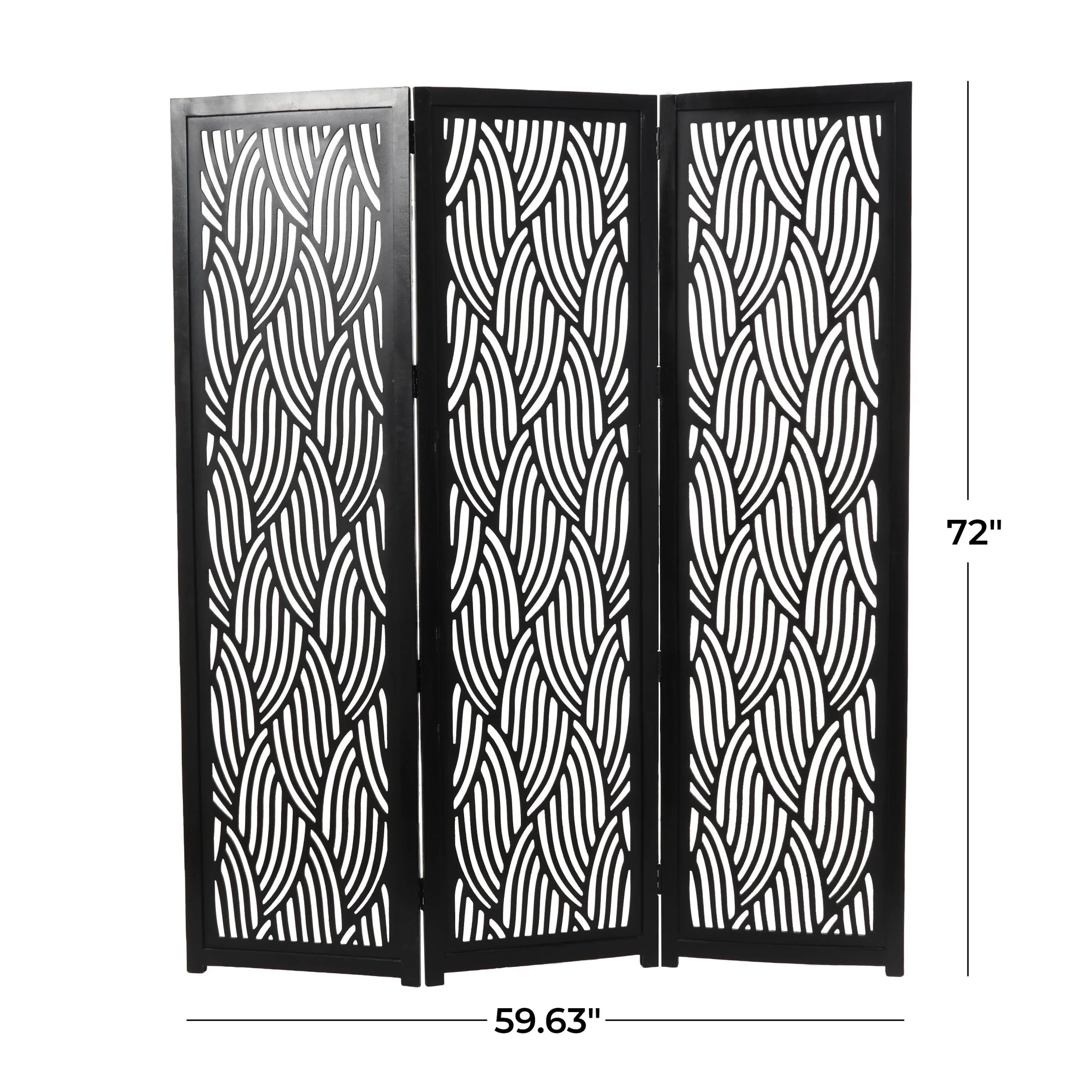 Decmode 60" x 72" Black Mango Wood Abstract Wavy Cutout 3 Panel Room Divider Screen, 1 - Piece