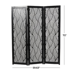 Decmode 60" x 72" Black Mango Wood Abstract Wavy Cutout 3 Panel Room Divider Screen, 1 - Piece
