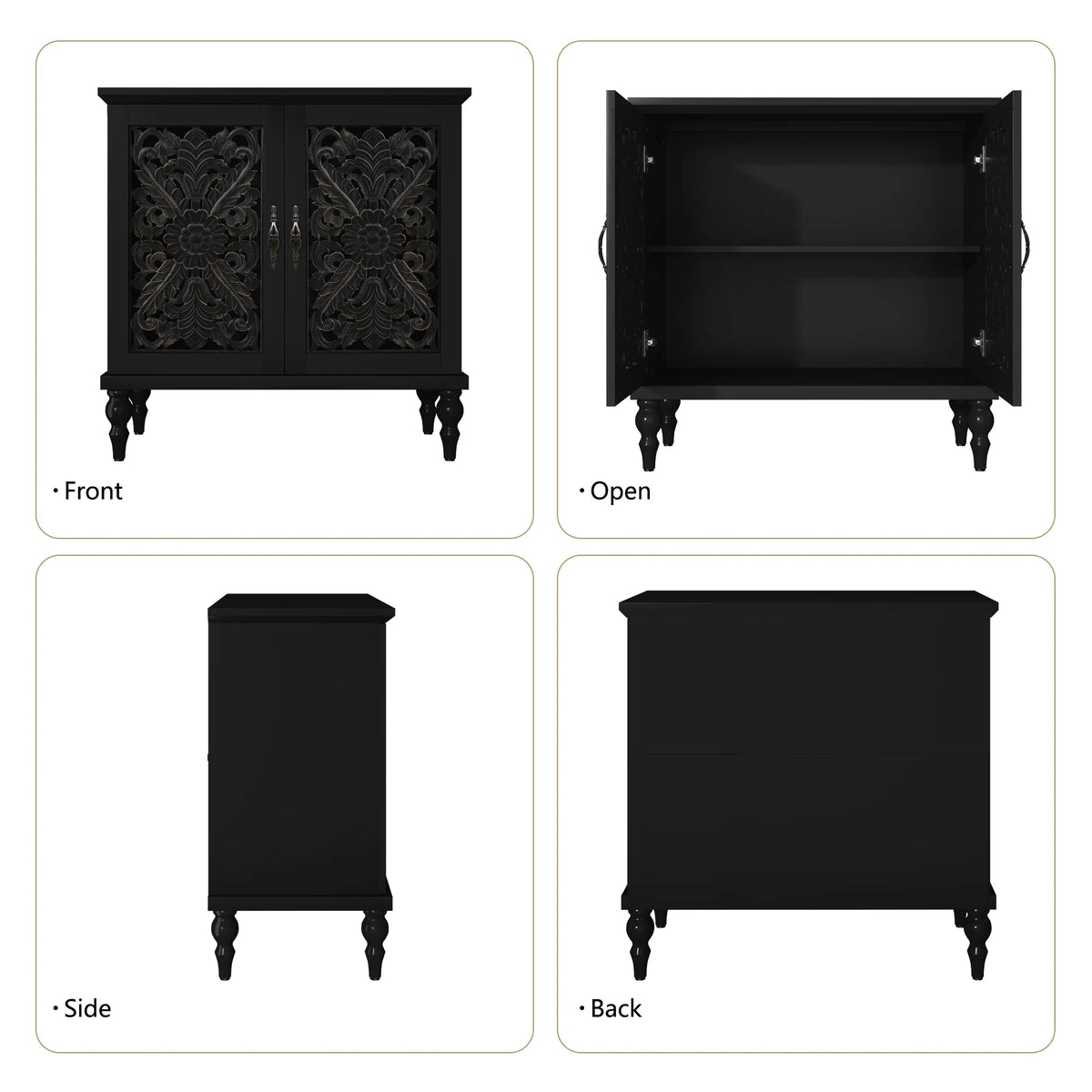HLR 48" Accent Cabinet with 4 Doors, Vintage Hollow Carving Storage Credenza, Sideboards and Buffets Cabinet for Living Room, Kitchen, Dining Room, Entryway