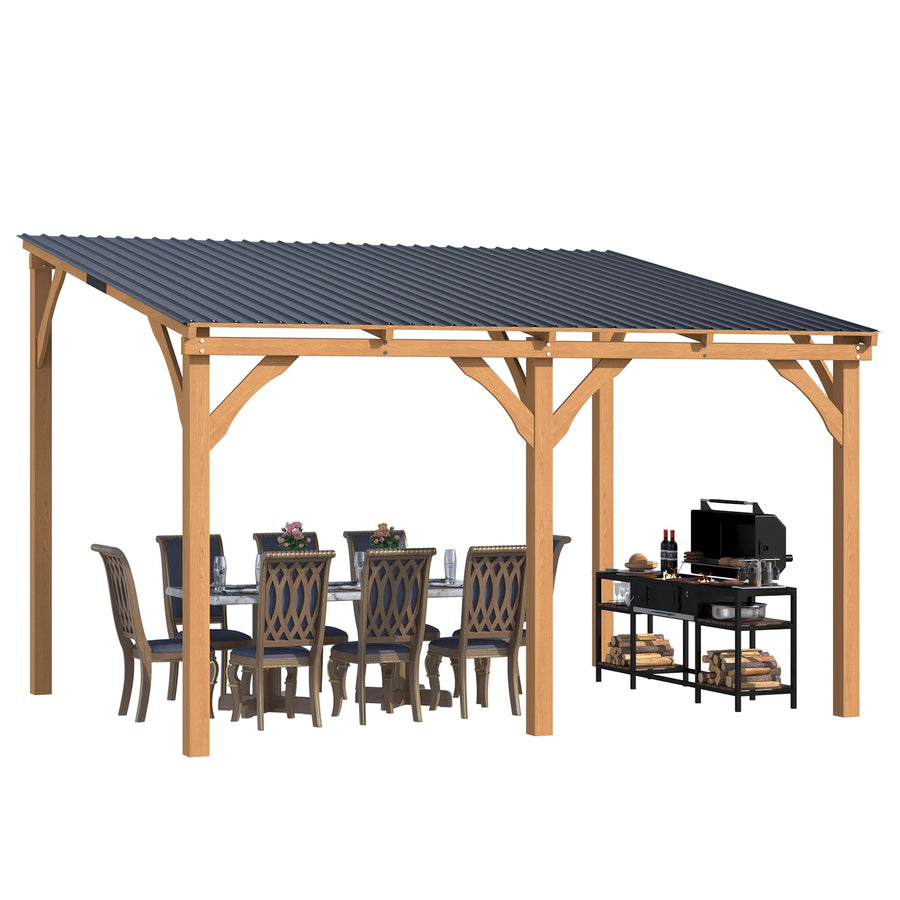 AECOJOY 12' x 10' Outdoor Wooden Gazebo, Patio Lean to Hardtop Pergolas and Gazebos