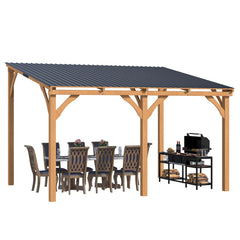 AECOJOY 12' x 10' Outdoor Wooden Gazebo, Patio Lean to Hardtop Pergolas and Gazebos