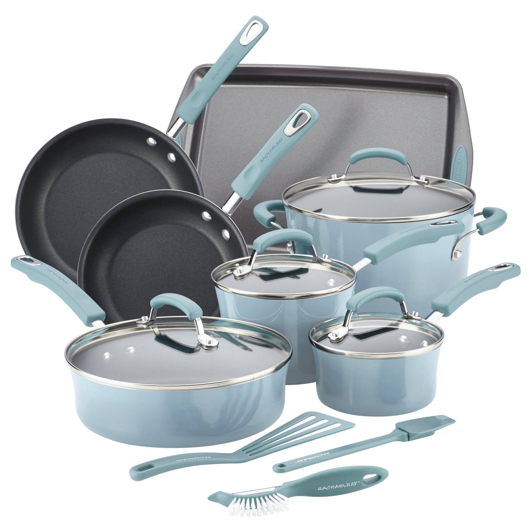 Rachael Ray Gradient Sky Blue Hard Enamel Nonstick Cookware Set, 14 PC