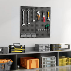 Carbon steel/Polypropylene Socket storage 2 x Metal Pegboard Panels 8 x Yellow Expansion Plugs 8 x M5x 50 Self-tapping Screws