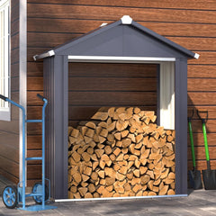 AECOJOY 5x2 Outdoor Storage Shed, Firewood Rack Waterproof Metal Tool Sheds