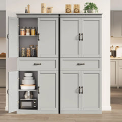 Dsstyles Pantry Cabinet, Freestanding Kitchen Pantry Storage Cabinet, 70" Cupboard, Tall Storage Cabinet with Doors and Adjustable Shelves, for Bathroom, Dining Room, Living Room, Antique White/Gray