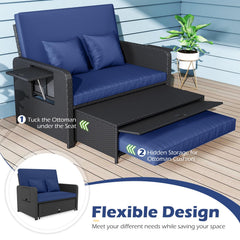 Tangkula Patio Rattan Daybed with 4 Level Adjustable Backrest