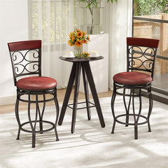 26" Vintage Swivel Bar Stools Set of 2, Counter Height Metal Barstools with Back & Upholstered PU Leather Padded Seat for Pub, Kitchen Island