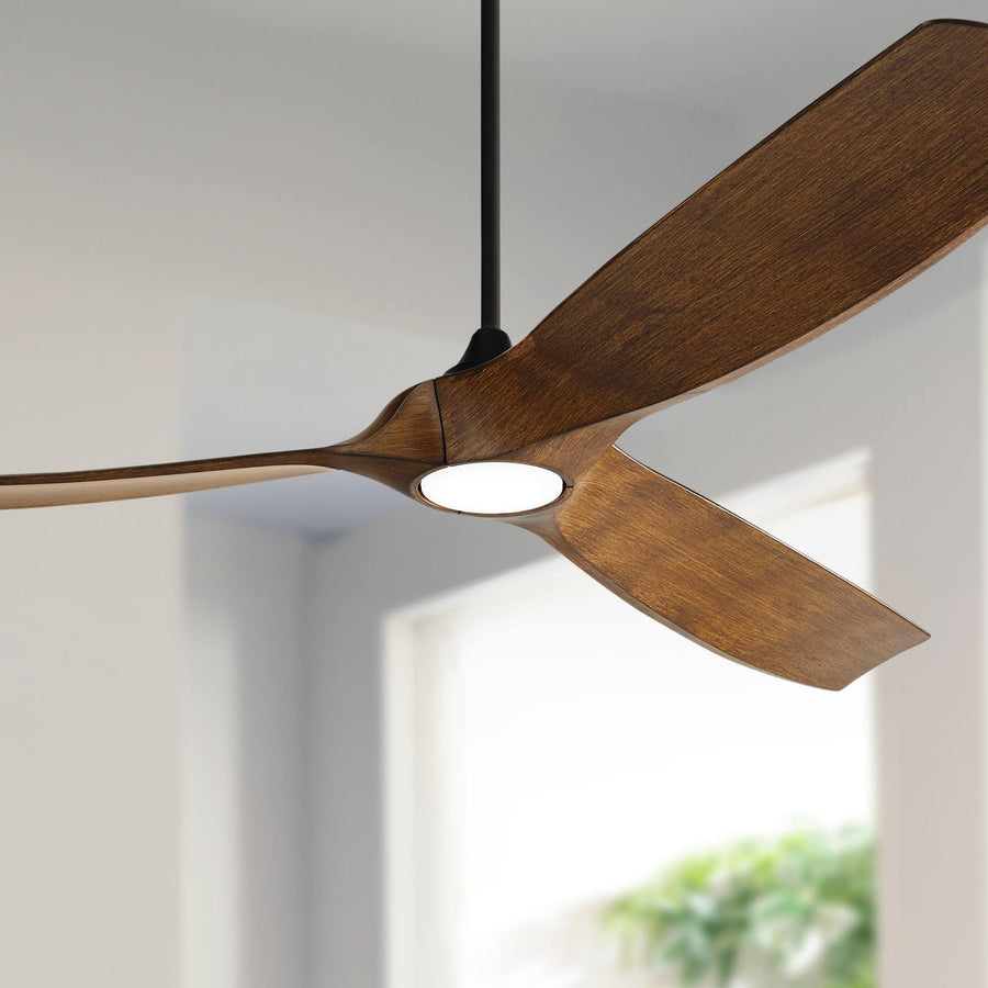 Casa Vieja 70" Kona Modern Tropical Coastal 3 Blade Indoor Outdoor Ceiling Fan with LED Light Remote Control Black Damp Rated Dimmable for Patio