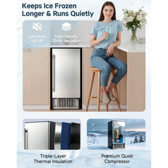 AECOJOY 15''W Commercial Ice Maker 100 lbs/24H, Stainless Steel Under Counter Ice Machine with 30 lbs Storage Bin