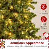 12 FT Pre-Lit Artificial Christmas Tree with Quick Power Connector, 1030 Warm White LED Lights, 2536 Tips & Hinged for Indoor Outdoor Decoration