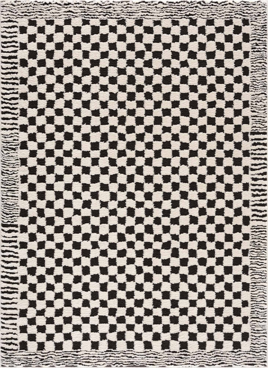 Hauteloom Leryn Black & White Checkered Area Rug | Area Rug for Living Room, Bedroom | Black & White Checkered Rug - 5'3" x 7' Rectangle