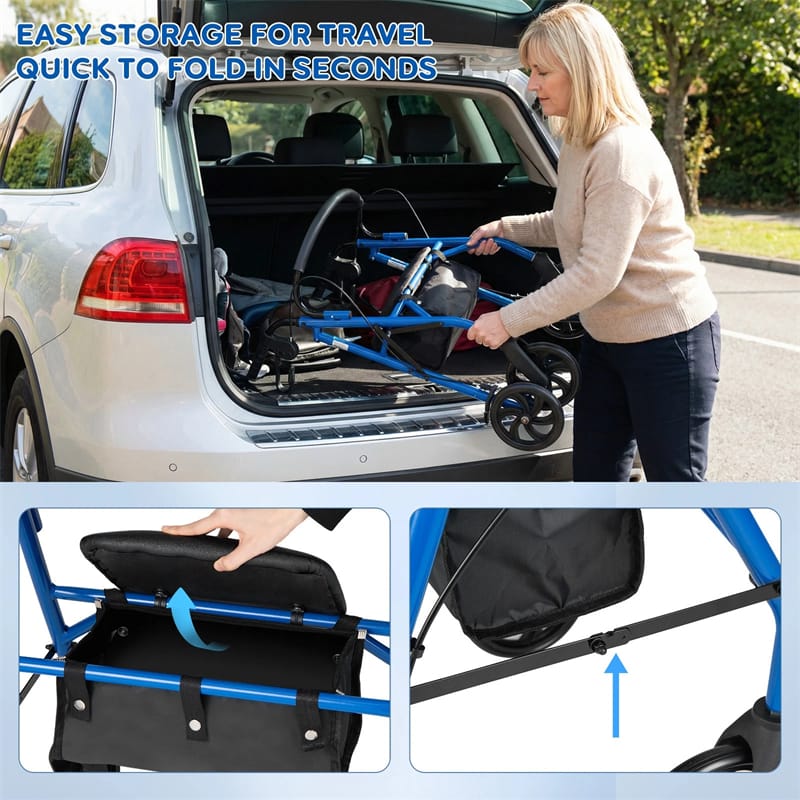 Foldable Rollator Walker with Seat & Height Adjustable Handles for Seniors, Lightweight Portable Rolling Walker w/ 8" Wheels & Storage Basket