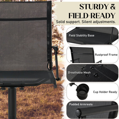 AECOJOY Tall Hunting Bar Chair, 360° Swivel, Compact Folding Design for Hunting Blinds