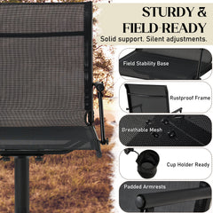 AECOJOY Tall Hunting Bar Chair, 360° Swivel, Compact Folding Design for Hunting Blinds