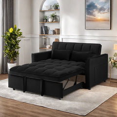 Convertible Sofa Bed, 3 - in - 1 Sleeper Sofa with Pull Out Bed, Sleeper Futon Couch Loveseat with Adjsutable Backrest and Pillows for Living Room, Black