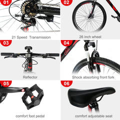 26 in 21 Speed explorer Red Black Mountain Bike