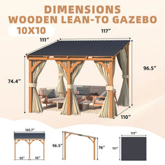 AECOJOY 10x10 Outdoor Wooden Pergola Gazebo with Curtains and Netting for Patio