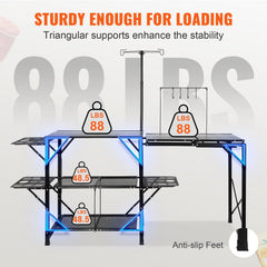 Camping Kitchen Table Folding Portable Cook Station Tables Shelves &A Sink