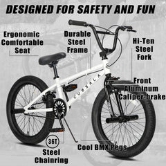 Cubsala 20 in Kids BMX Bike Freestylefor Age 6 - 14 Years Old Boys Girls with 4 Pegs, Black with Red Tires