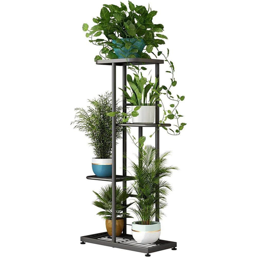 4-Tiers Metal Flower Stand for Living Room Balcony and Garden, Dark Gr