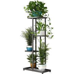 4-Tiers Metal Flower Stand for Living Room Balcony and Garden, Dark Gr