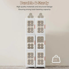 Slim Kitchen Pantry Storage Cabinet with Doors and Shelves, 3 - Tiers Plastic Narrow Storage Organizer Collapsible for Small Spaces, Bathroom, Living Room, Bedroom, White