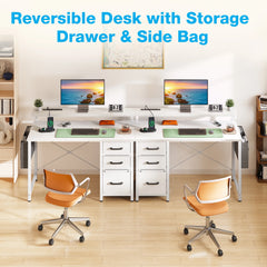 40 in Computer Desk with Power Outlets & LED Lights, Home Office Desk with 3 Drawers & Adjustable Monitor Shelf, , Writing Desk with Storage Bag, Vintage