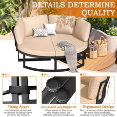 AECOJOY Patio Furniture Outdoor Round Daybed with Removable Cushions 4 Piece Sectional Sofa Patio Furniture Set, Beige
