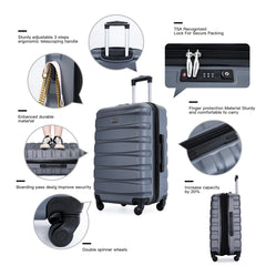 Travelhouse 3 Piece Luggage Set Expandable Hardshell Lightweight Suitcase with TSA Lock Spinner Wheels 20in24in28in.(Gray)
