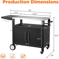 AECOJOY Outdoor Grill Table with Storage Cabinet, Rolling Bar Grill Cart with Wheels, 50’’×20’’×32.2’’